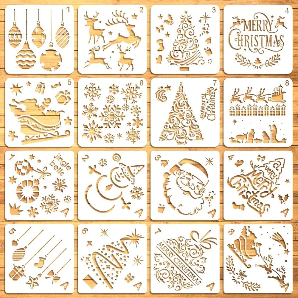 Moruska 16 Pcs Christmas Stencils Drawing Templates for Painting